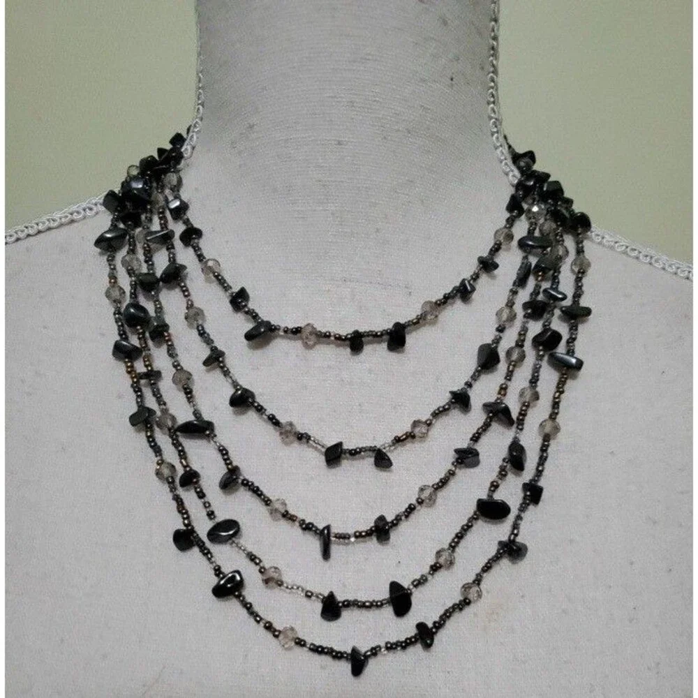 Vintage Charcoal Beaded 5 Strands 11